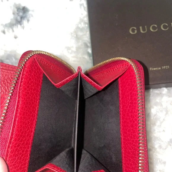 Gucci Canvas Logo Red Leather Trim Bifold Wallet - Picture 5 of 6
